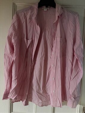beachlunchlounge Pink and White Striped Casual Button-Down Shirt